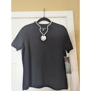 Designer Originals Black Contrast Trim Knit Top- Medium P- Black & White- NWT